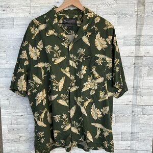 Abercrombie Hawaiian Shirt Mens Button Down Shirt‎ XL green Short Sleeve Vintage